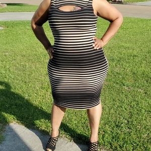 Hot Gal Stretch Bodycon Black & Tan Midi